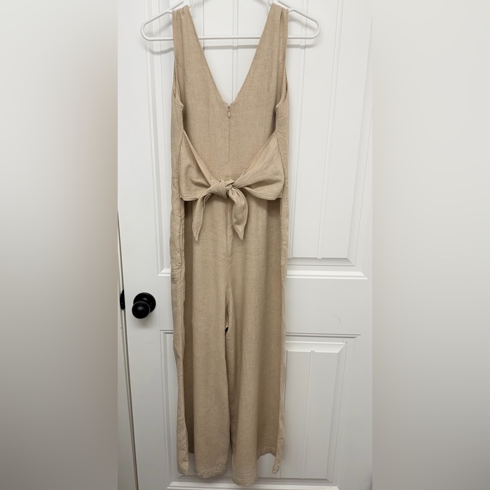 Maeve by Anthropologie Linen-Blend Wide Leg Jumpsuit in Beige size 8 - Picture 3 of 10